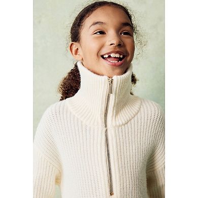 Girls 4-12 NEXT Ecru Cream Zip Neck Sweater