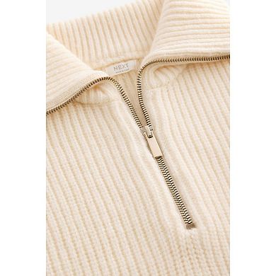 Girls 4-12 NEXT Ecru Cream Zip Neck Sweater