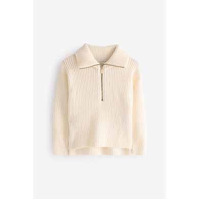 Girls 4-12 NEXT Ecru Cream Zip Neck Sweater