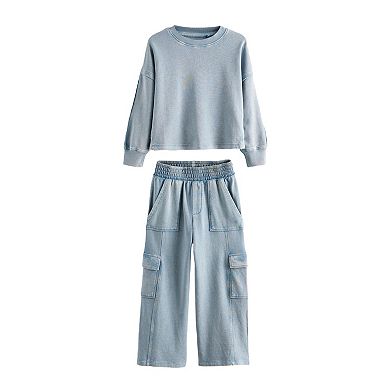Girls 4-12 NEXT Sweatshirt and Wide Leg Cotton Cargo Jogger Set
