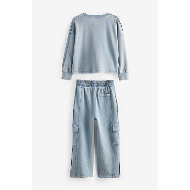 Girls 4-12 NEXT Sweatshirt and Wide Leg Cotton Cargo Jogger Set