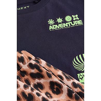 Girls 4-12 NEXT Oversized Graphic T-Shirt and Animal Print Wide Leg Jogger Set