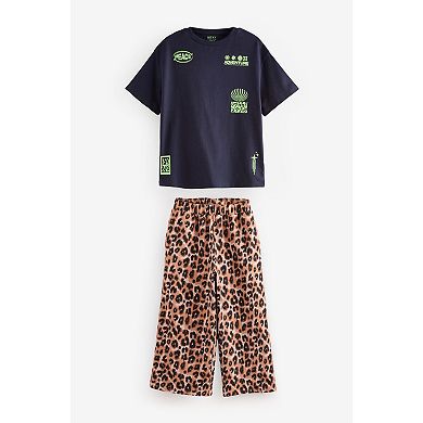 Girls 4-12 NEXT Oversized Graphic T-Shirt and Animal Print Wide Leg Jogger Set