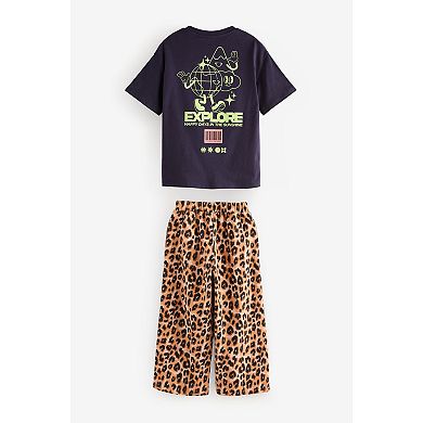 Girls 4-12 NEXT Oversized Graphic T-Shirt and Animal Print Wide Leg Jogger Set