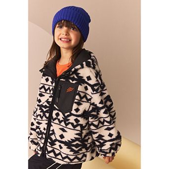 Boys 4-12 NEXT Black / White Reversible Tribal Printed Borg Fleece and Nylon Jacket