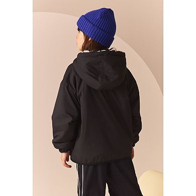 Boys 4-12 NEXT Black / White Reversible Tribal Printed Borg Fleece and Nylon Jacket