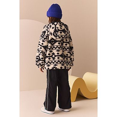 Boys 4-12 NEXT Black / White Reversible Tribal Printed Borg Fleece and Nylon Jacket