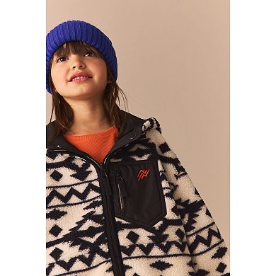 Boys 4-12 NEXT Black / White Reversible Tribal Printed Borg Fleece and Nylon Jacket