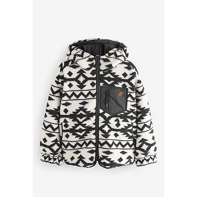 Boys 4-12 NEXT Black / White Reversible Tribal Printed Borg Fleece and Nylon Jacket