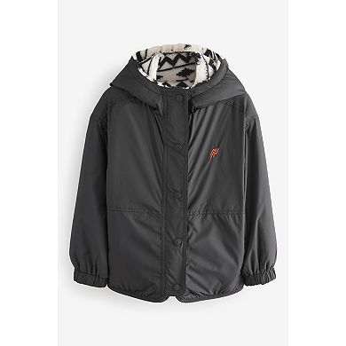 Boys 4-12 NEXT Black / White Reversible Tribal Printed Borg Fleece and Nylon Jacket