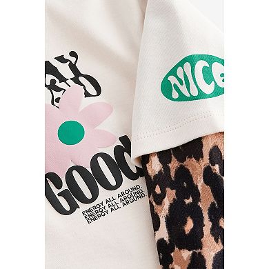 Girls 4-12 NEXT Double Layer Animal Long Sleeve 100% Cotton Graphic T-Shirt