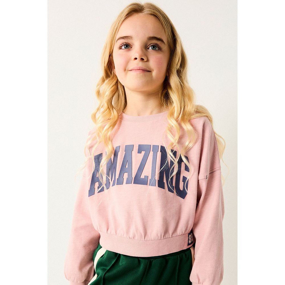 Kids Girls' Sweater Graphic School Long Sleeve Crewneck Active 3-13 Years Fall Pink Beige main image 1