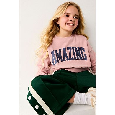 Girls 4-12 NEXT Pink Cropped 'Amazing' Graphic Cotton Long Sleeve Sweatshirt