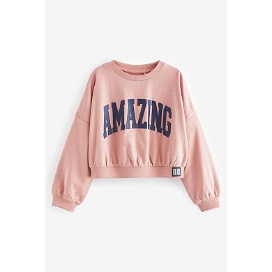 Girls 4-12 NEXT Pink Cropped 'Amazing' Graphic Cotton Long Sleeve Sweatshirt