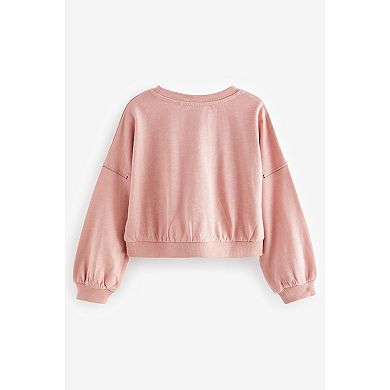 Girls 4-12 NEXT Pink Cropped 'Amazing' Graphic Cotton Long Sleeve Sweatshirt