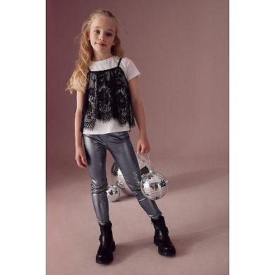 Girls 4-12 NEXT Pewter Grey Coated Jeggings