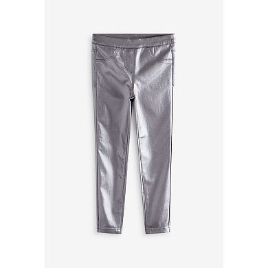 Girls 4-12 NEXT Pewter Grey Coated Jeggings