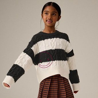 Girls 4-12 NEXT Color Block Stripe Cable Knit Boxy Sweater with Embroidered Smiley Face
