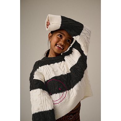 Girls 4-12 NEXT Color Block Stripe Cable Knit Boxy Sweater