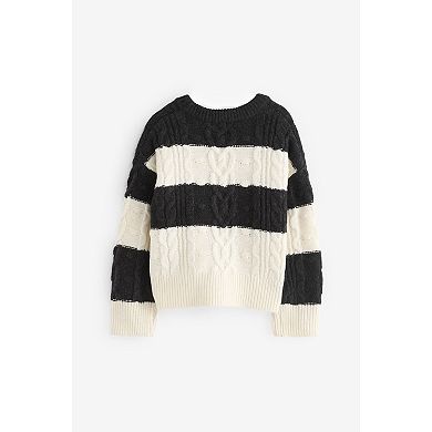 Girls 4-12 NEXT Color Block Stripe Cable Knit Boxy Sweater