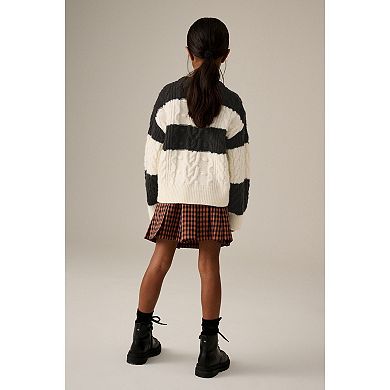 Girls 4-12 NEXT Color Block Stripe Cable Knit Boxy Sweater