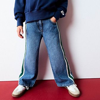 Girls 4-12 NEXT Denim Cotton Wide Leg Jeans with Side Stripe