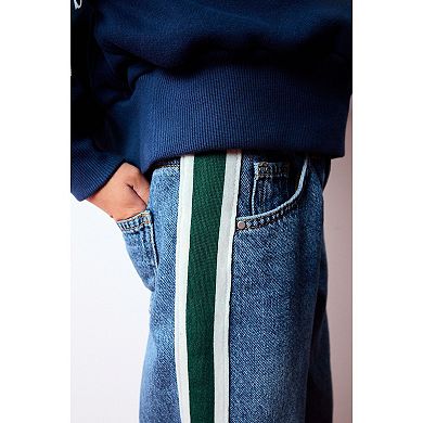 Girls 4-12 NEXT Denim Cotton Wide Leg Jeans with Side Stripe