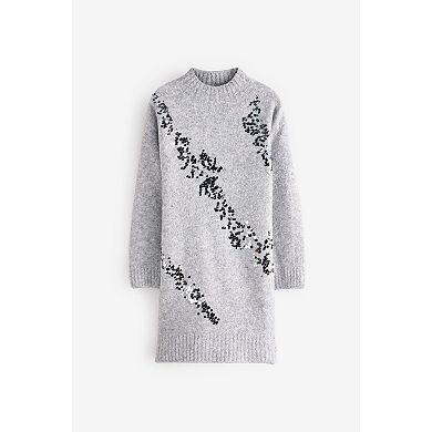 Girls 4-12 NEXT Grey Sequin Sweater Dress