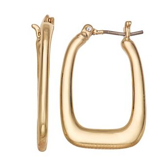 Nine West Gold Tone 26mm Square Hoop Click-It Earrings