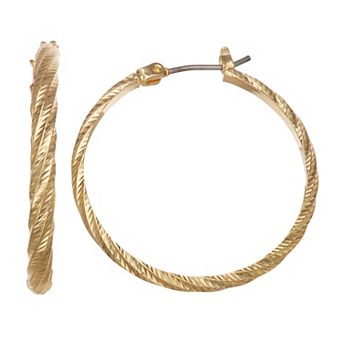 Nine West Gold Tone 30mm Smooth & Twist Hoop Earrings