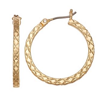 Nine West Gold Tone 26mm Small textured Click-It Hoop Earrings
