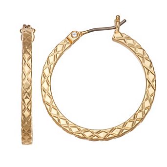 Nine West Gold Tone 26mm Small textured Click-It Hoop Earrings