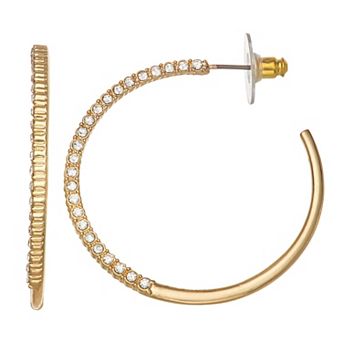 Nine West Gold Tone 38mm Medium C-Pave Hoop Earrings