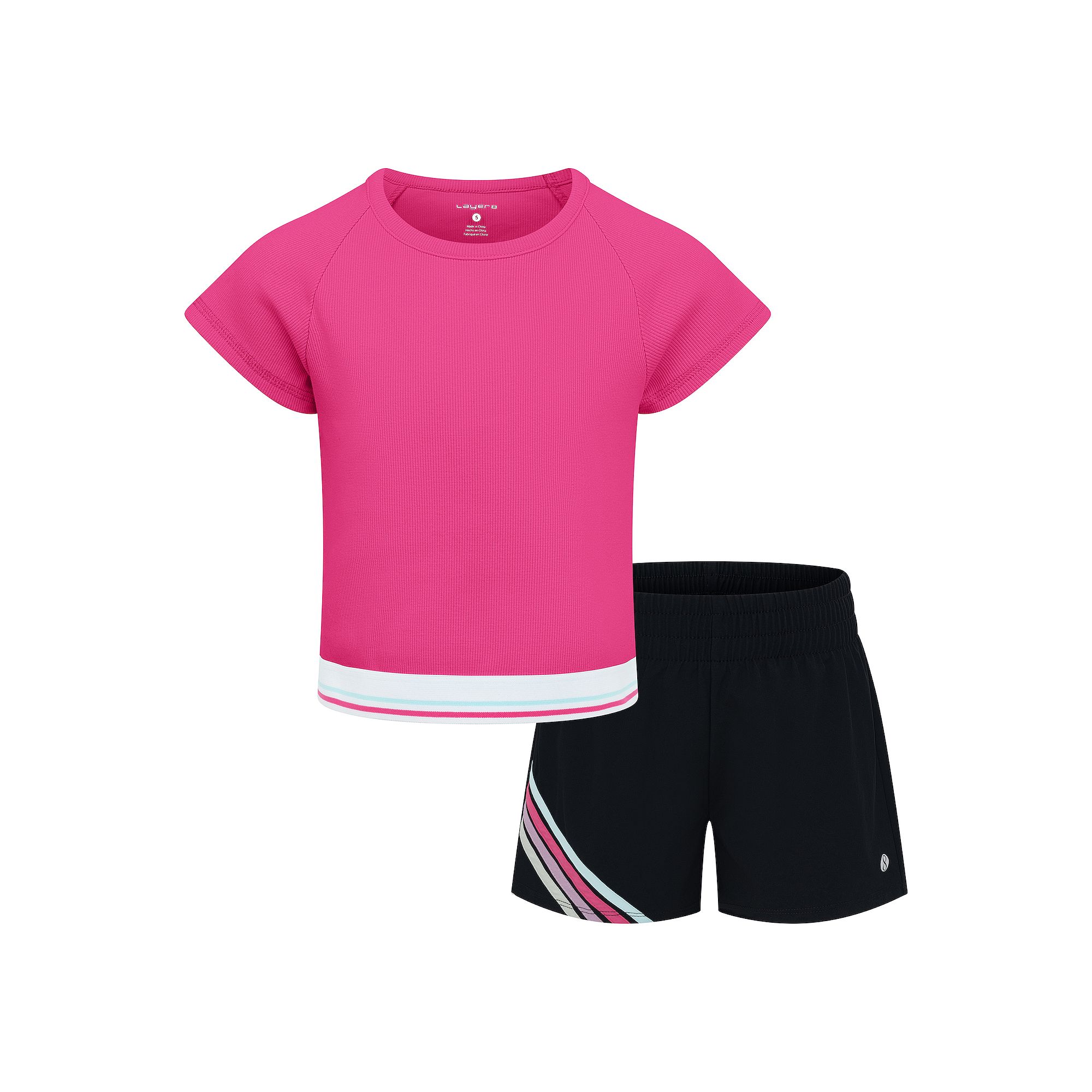 Girls 4-6x Layer 8 Ribbed Active Tee & Stretch Woven Shorts Set, Girls, Pi