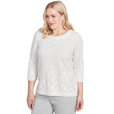 Petite Alfred Dunner Embellished Striped Crew Neck Top