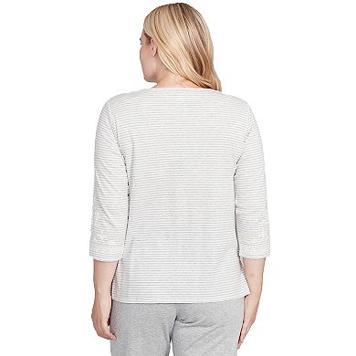 Petite Alfred Dunner Embellished Striped Crew Neck Top