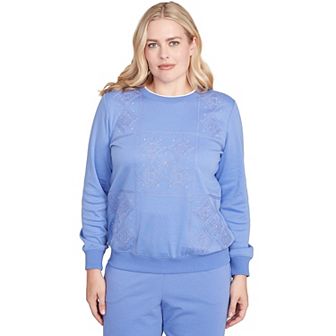 Petite Alfred Dunner Embroidered Patchwork Long Sleeve Top