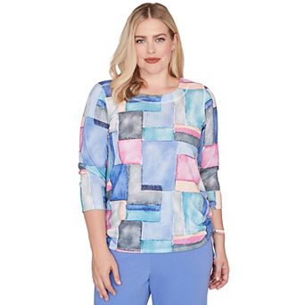 Petite Alfred Dunner Tie Side Ruched Colorblock Top