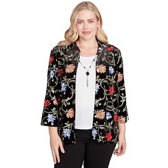 Petite Alfred Dunner Rich Velvet Floral Two-in-One Top with Necklace