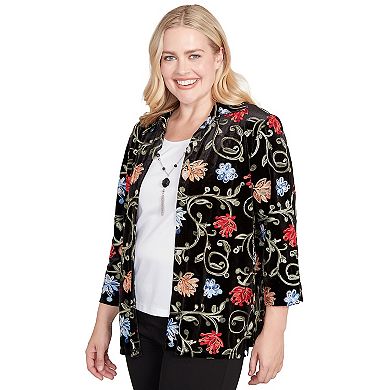 Petite Alfred Dunner Rich Velvet Floral Two-in-One Top with Necklace