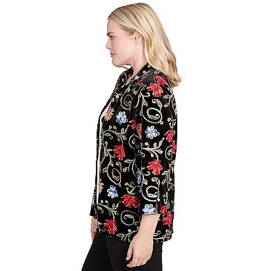 Petite Alfred Dunner Rich Velvet Floral Two-in-One Top with Necklace