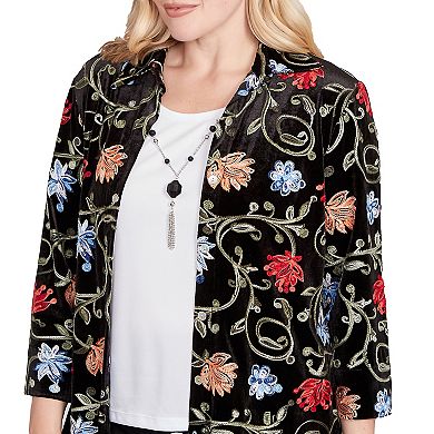 Petite Alfred Dunner Rich Velvet Floral Two-in-One Top with Necklace