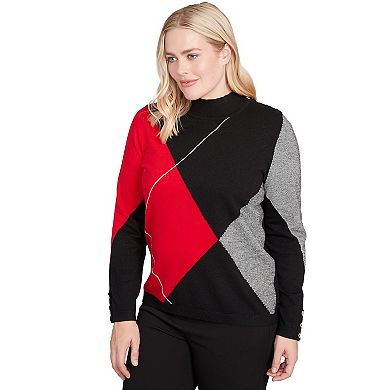 Women's Alfred Dunner Exploded Argyle Mock Neck Sweater