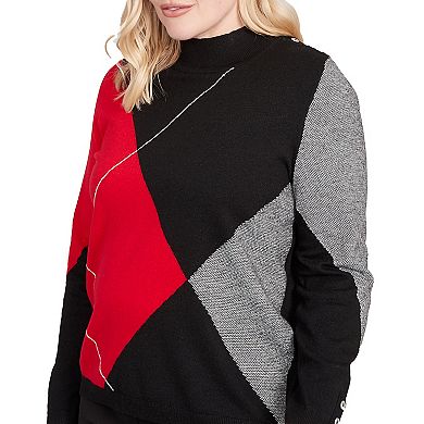 Women's Alfred Dunner Exploded Argyle Mock Neck Sweater