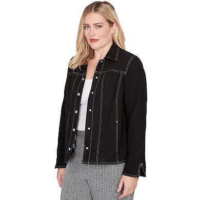 Petite Alfred Dunner Print Lining Faux Suede Jacket