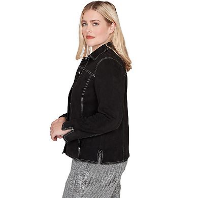 Petite Alfred Dunner Print Lining Faux Suede Jacket