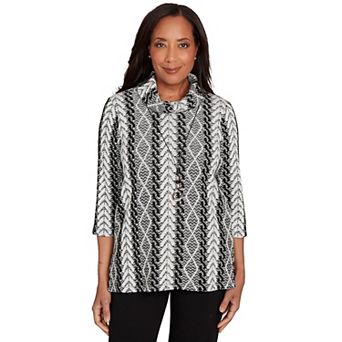 Petite Alfred Dunner Cable Jacquard Knit Top with Necklace