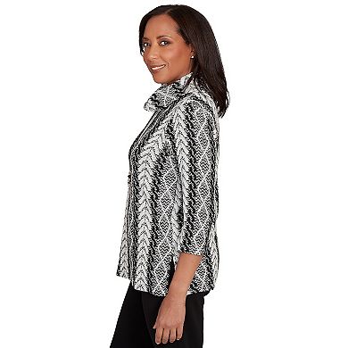 Women's Petite Alfred Dunner Cable Jacquard Knit Top with Necklace