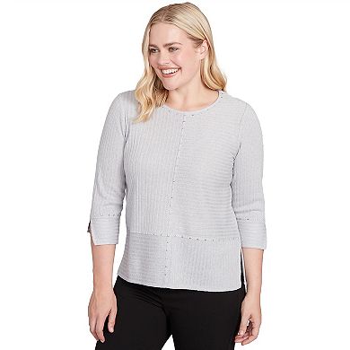 Petite Alfred Dunner Heat Set Embellished Solid Knit Top