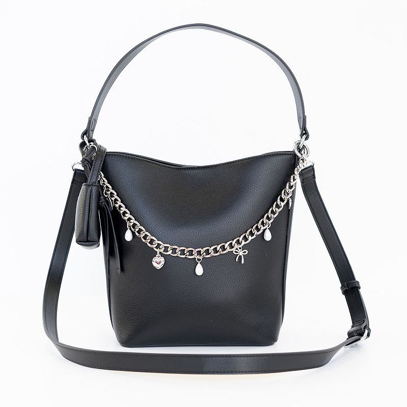 BCBGeneration Bucket Bag with Draped Chain Charm, Black